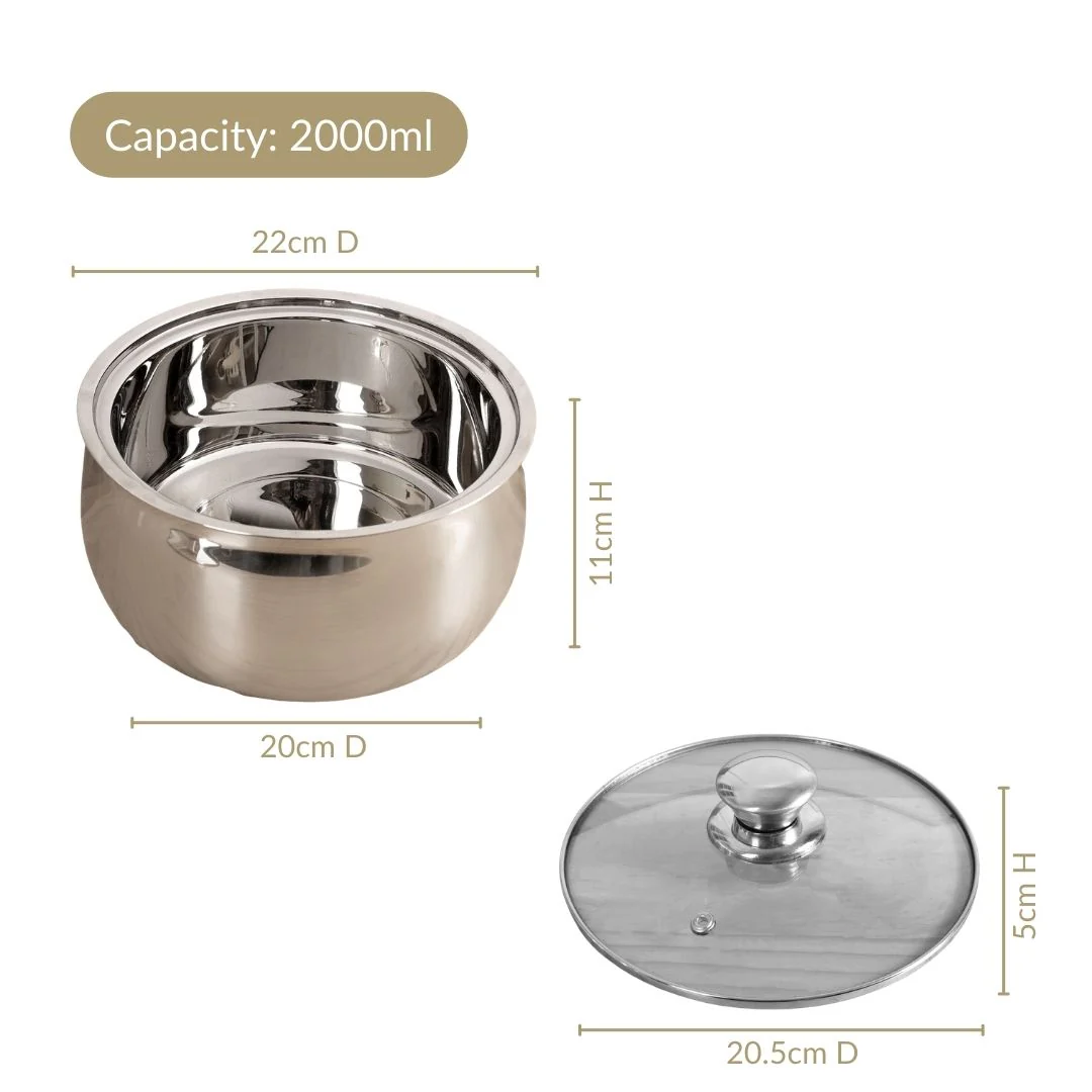 Stainless Steel Insulated Casserole With Glass Lid 2000ml - Image 4