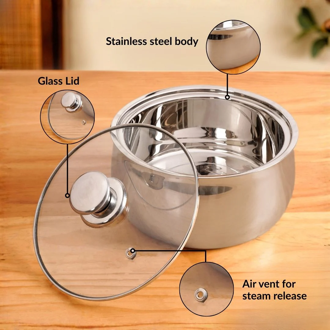 Stainless Steel Insulated Casserole With Glass Lid 2000ml - Image 5