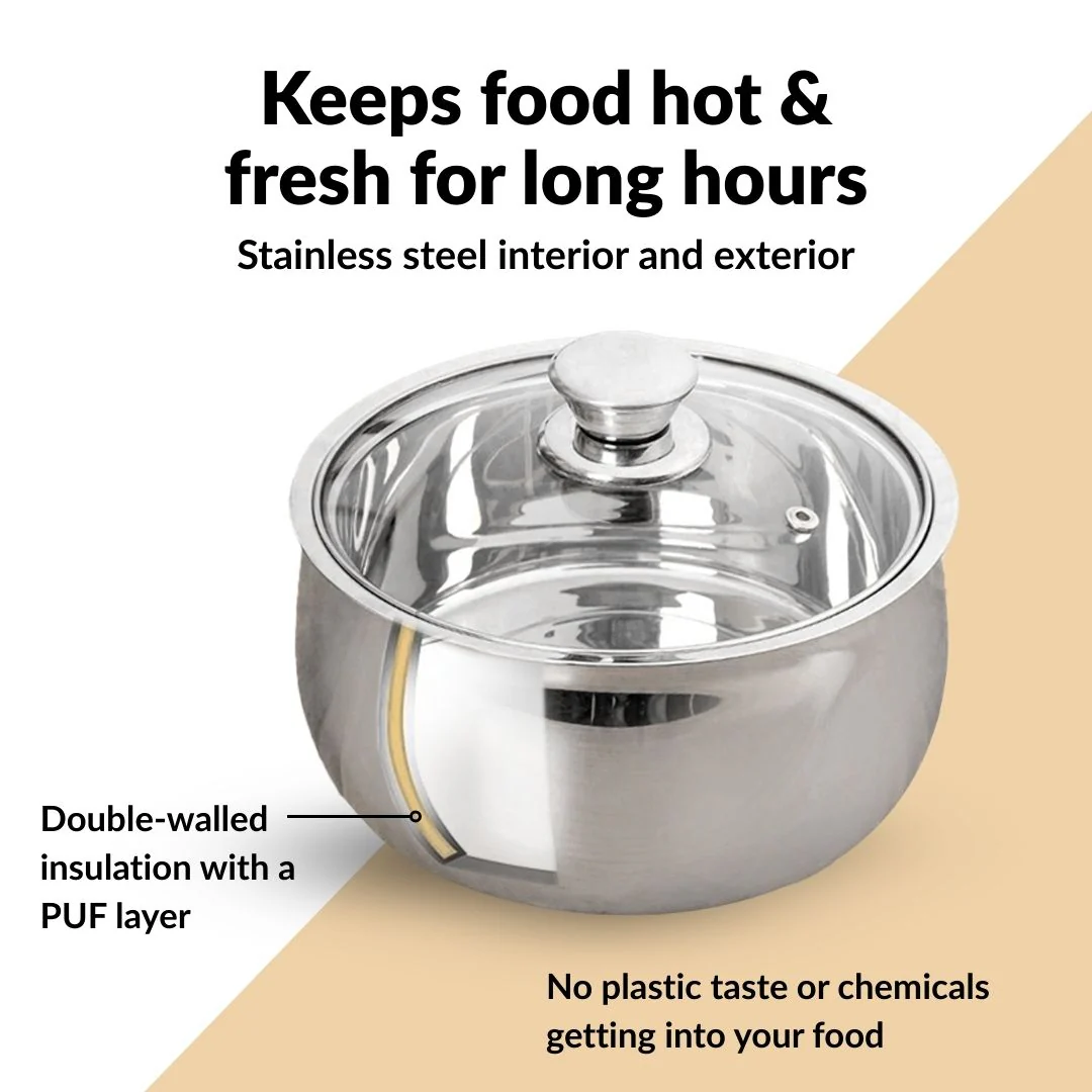 Stainless Steel Insulated Casserole With Glass Lid 2000ml - Image 6