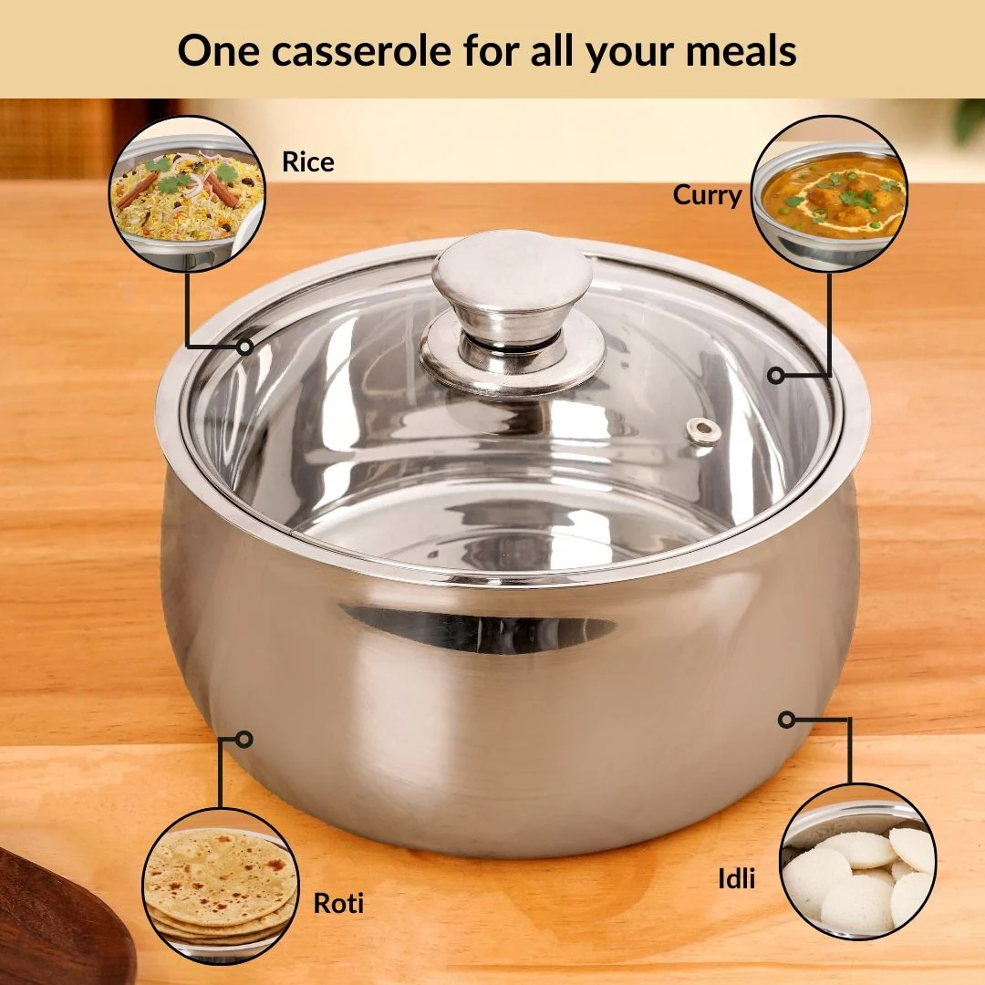 Stainless Steel Insulated Casserole With Glass Lid 2000ml - Image 7