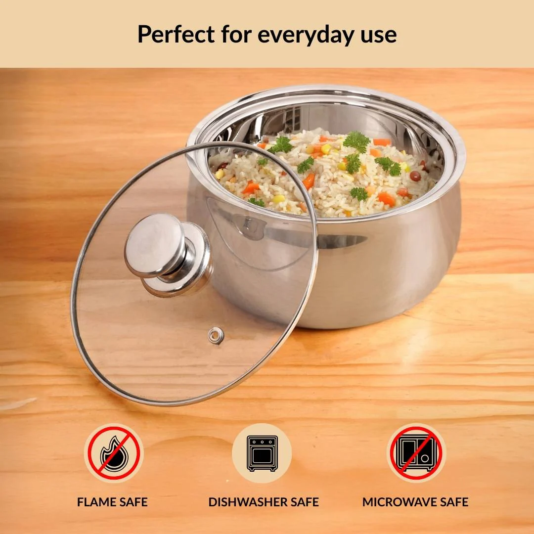 Stainless Steel Insulated Casserole With Glass Lid 2000ml - Image 8
