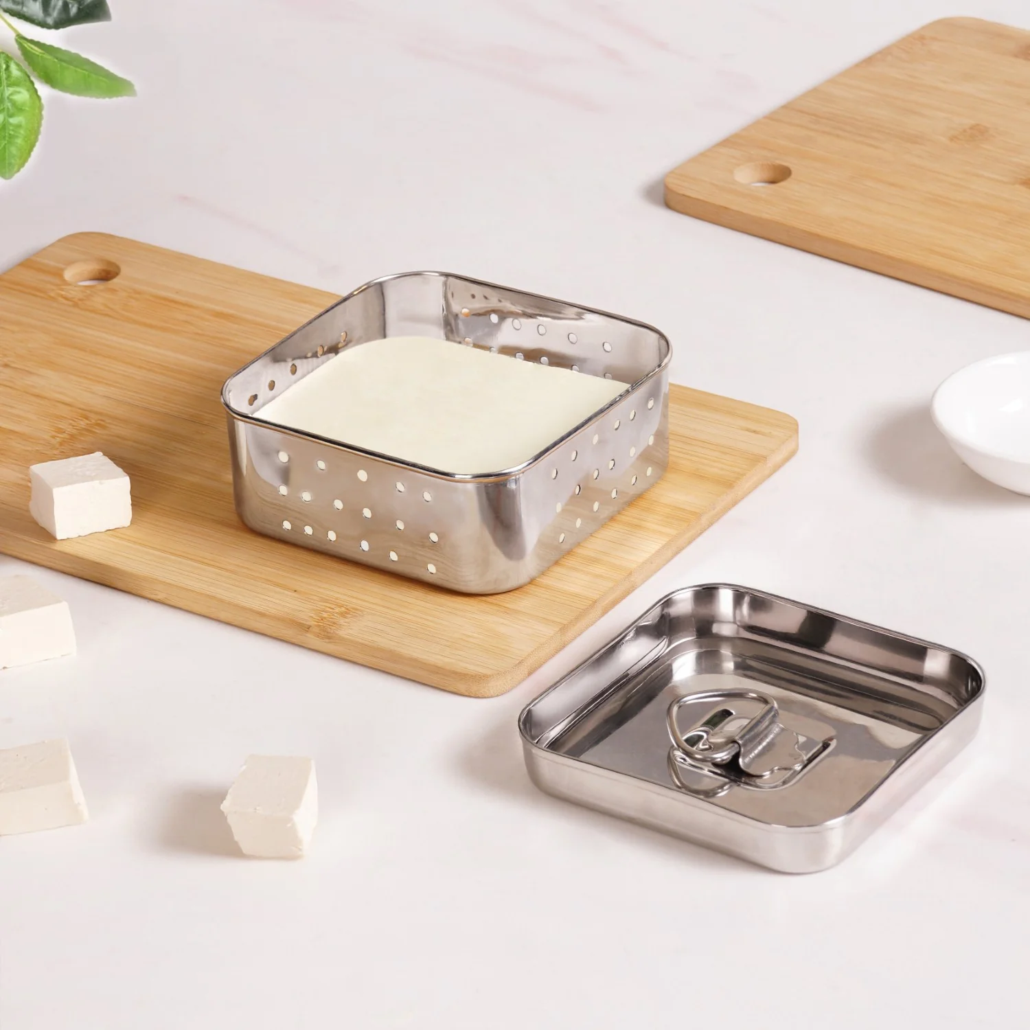 Stainless Steel Paneer Maker Mould With Press 450ml - Image 2