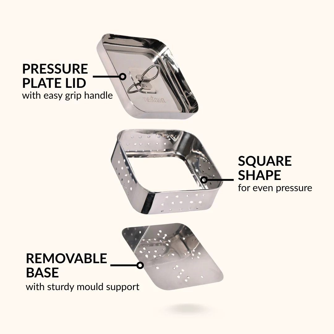 Stainless Steel Paneer Maker Mould With Press 450ml - Image 3