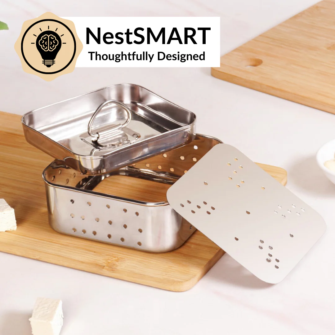 Stainless Steel Paneer Maker Mould With Press 450ml - Image 5