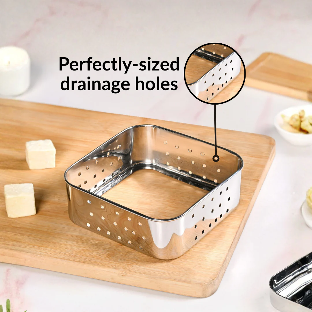 Stainless Steel Paneer Maker Mould With Press 450ml - Image 6