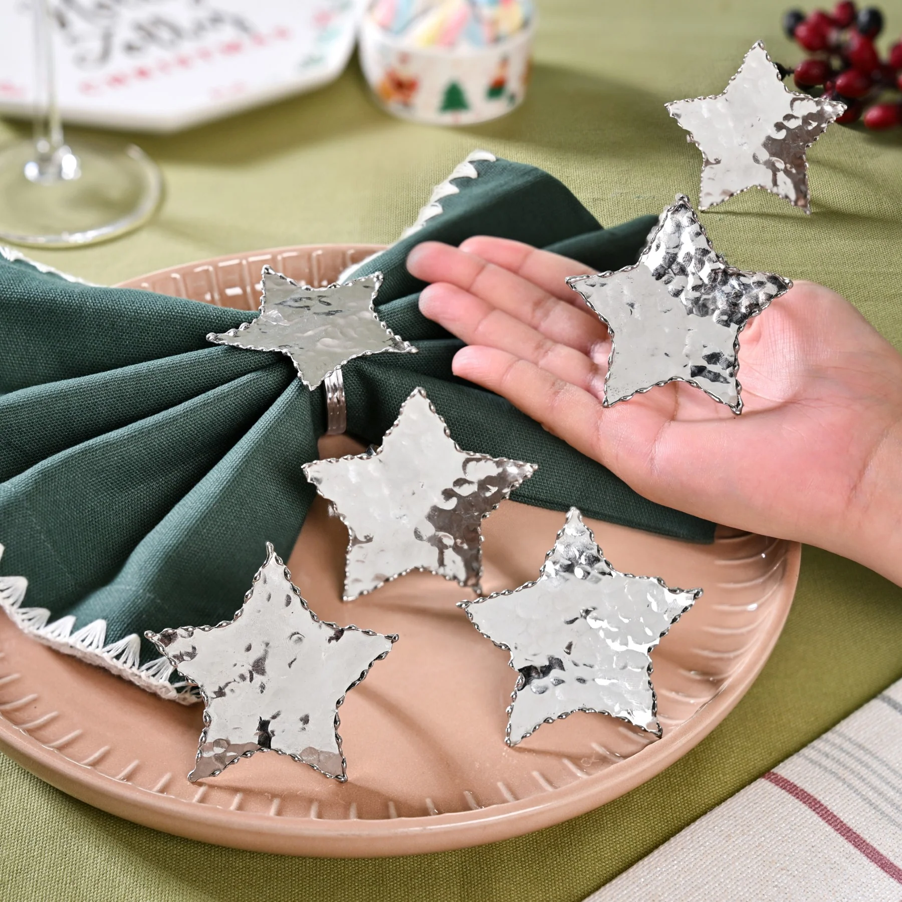 Star Napkin Ring Set Of 6 Silver - Image 2