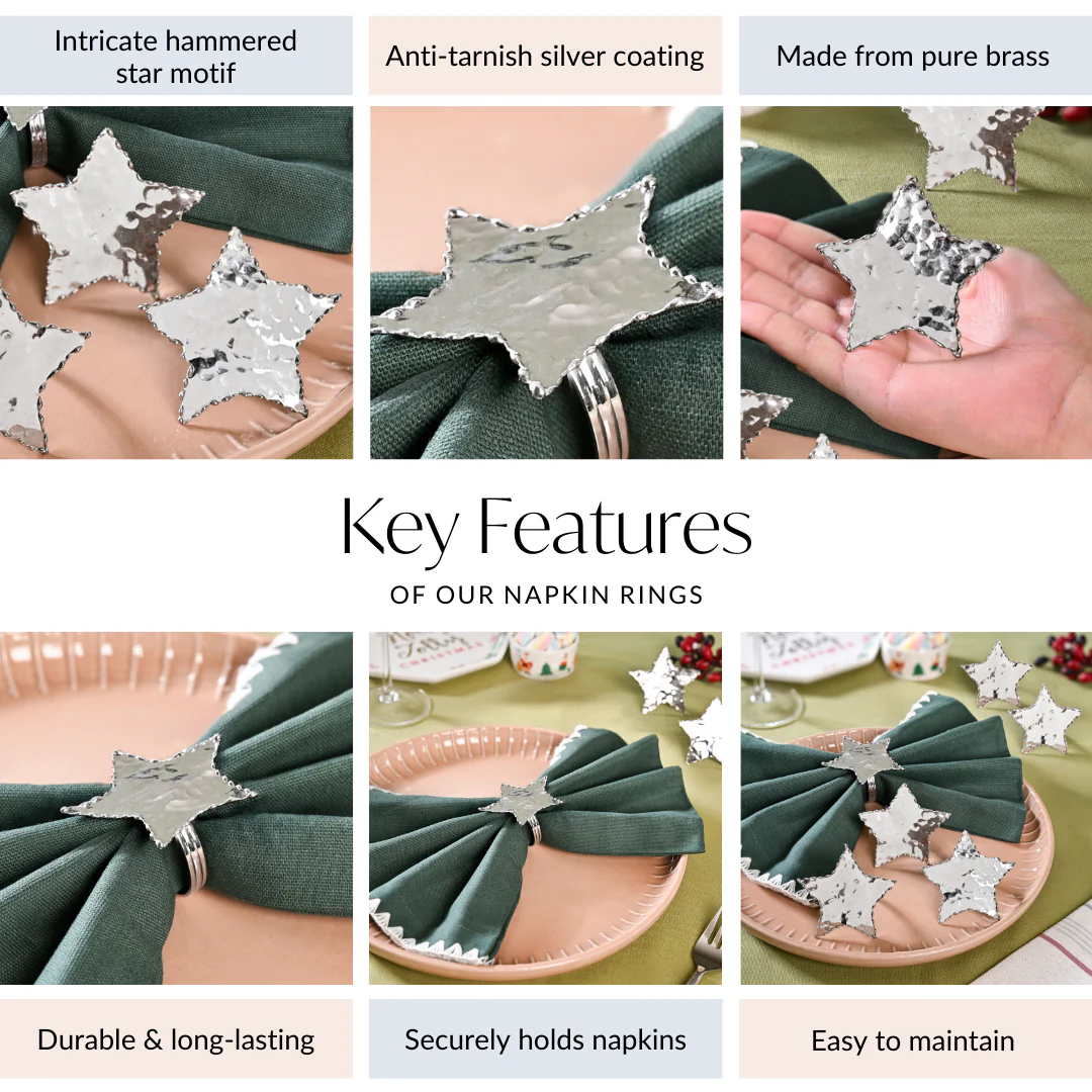 Star Napkin Ring Set Of 6 Silver - Image 4