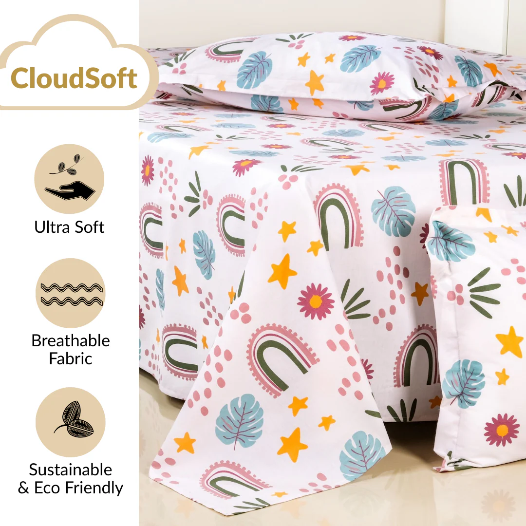 Starry Meadow Pastel Queen Size Cotton Bedding Set 254x229cm - Image 4