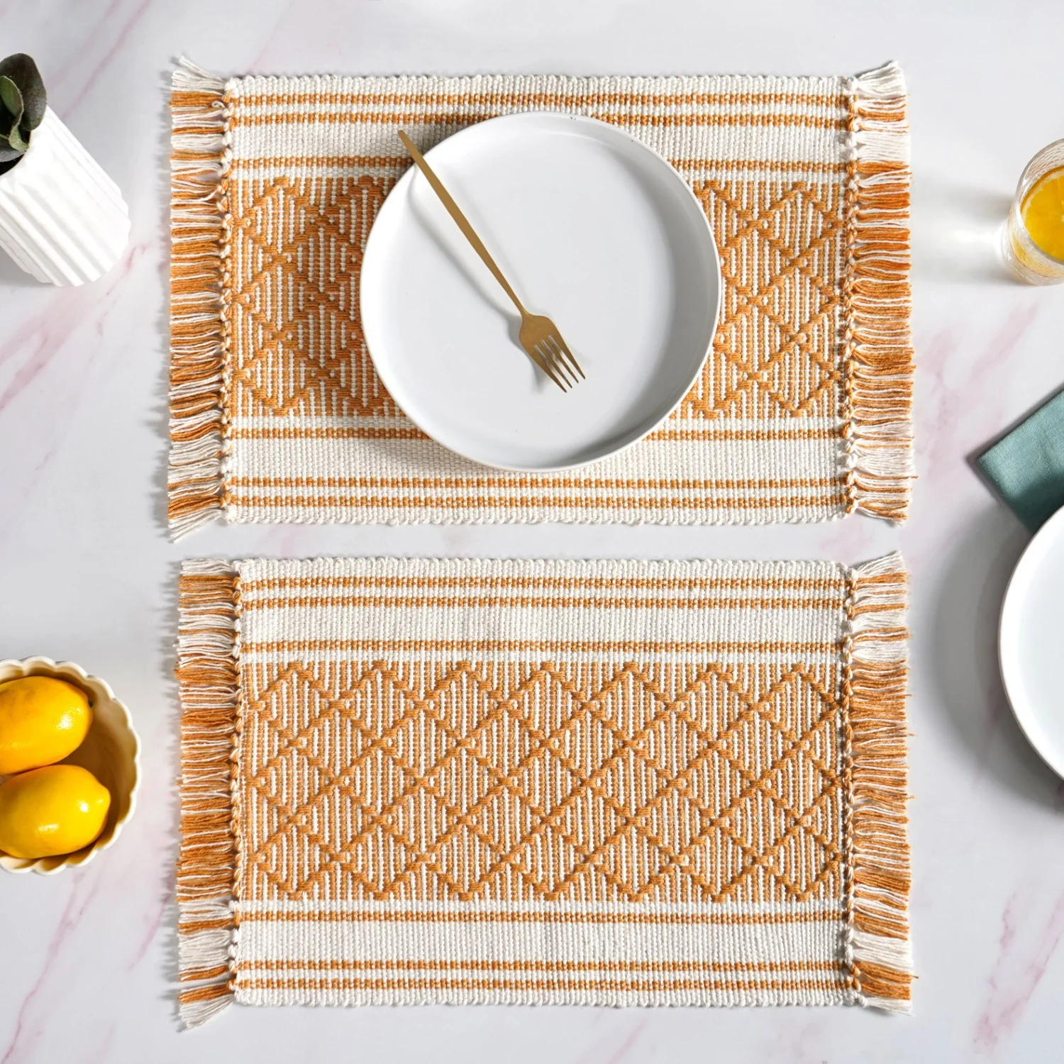 Sunloom Textured Placemat With Fringes Set Of 6 - Image 2