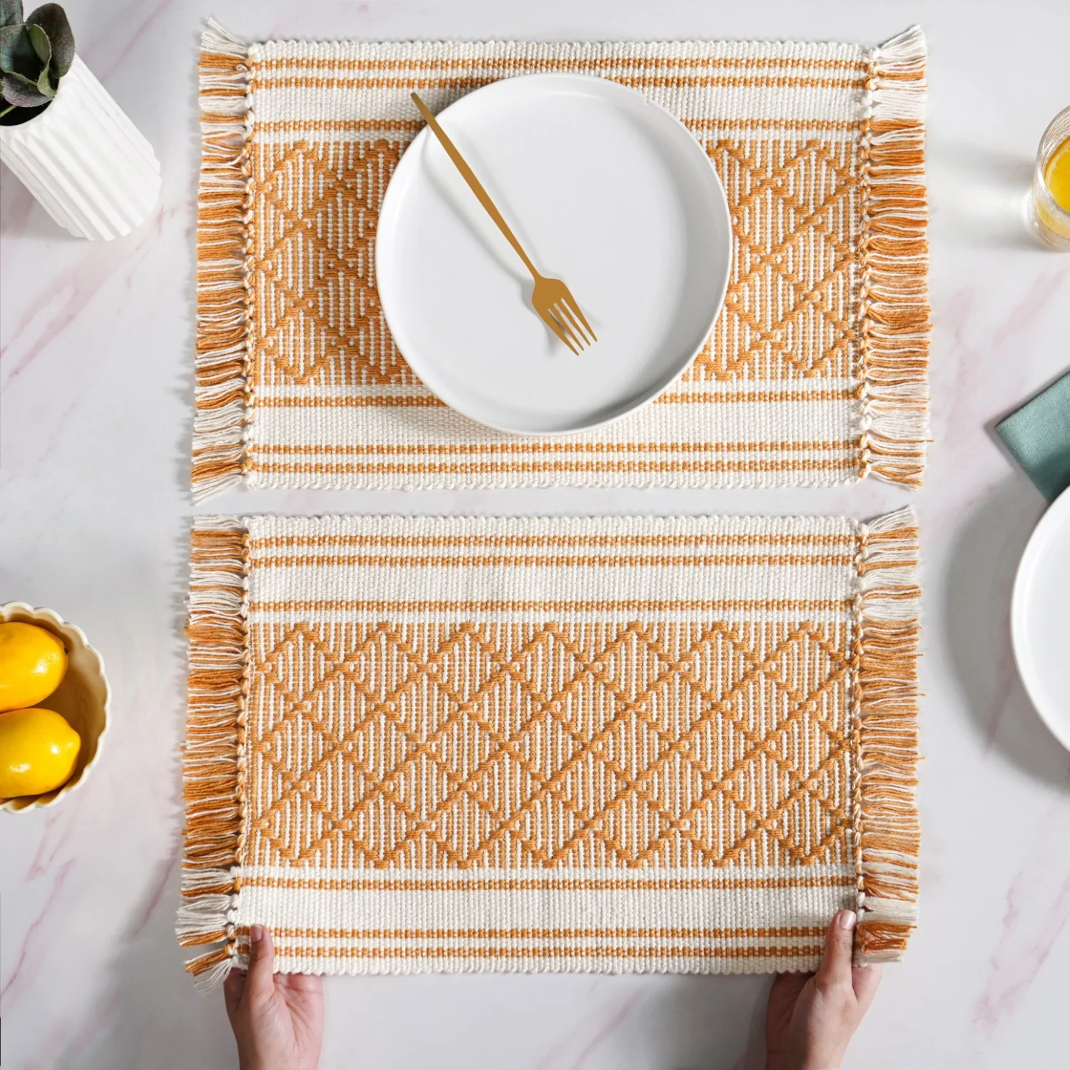 Sunloom Textured Placemat With Fringes Set Of 6 - Image 3
