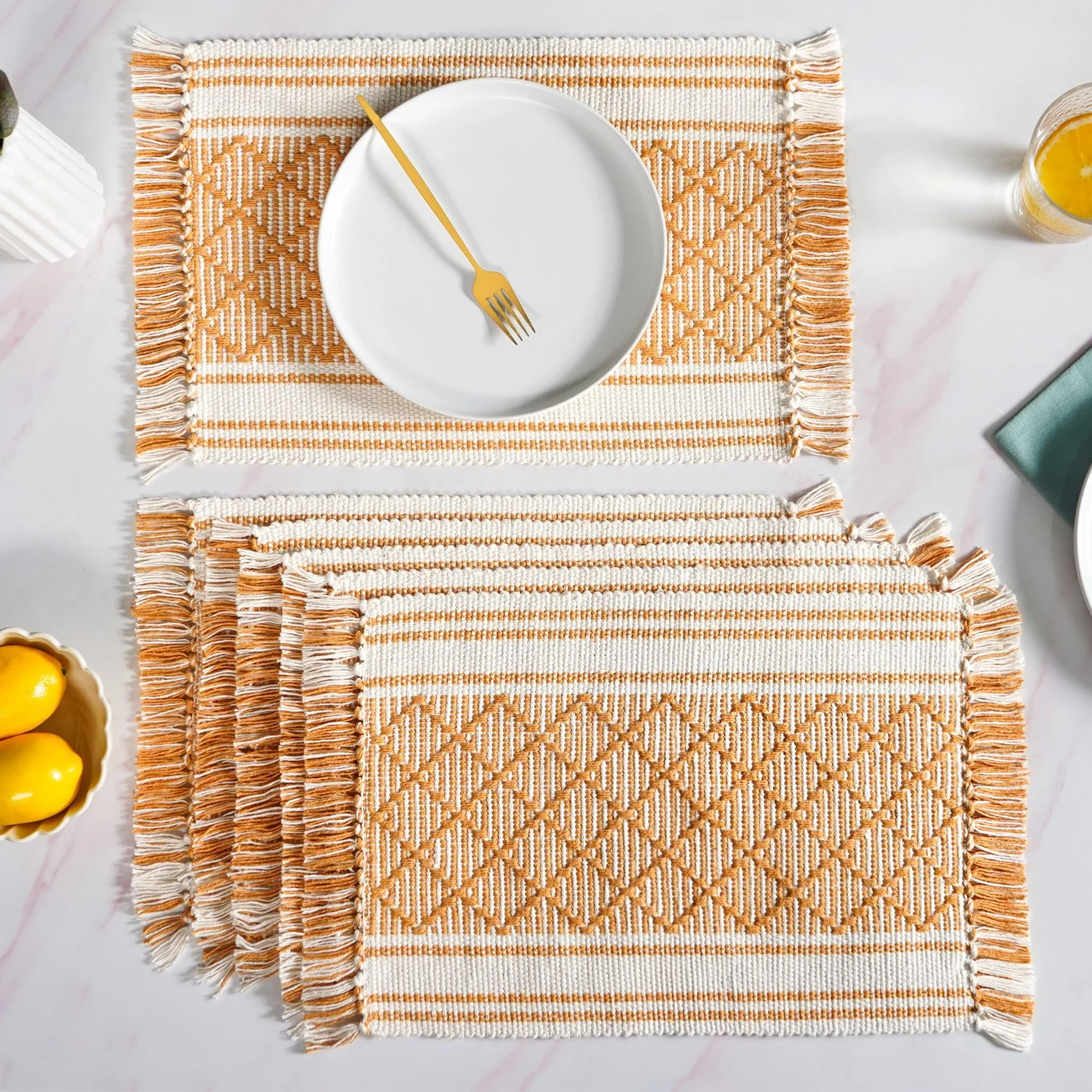 Sunloom Textured Placemat With Fringes Set Of 6 - Image 8