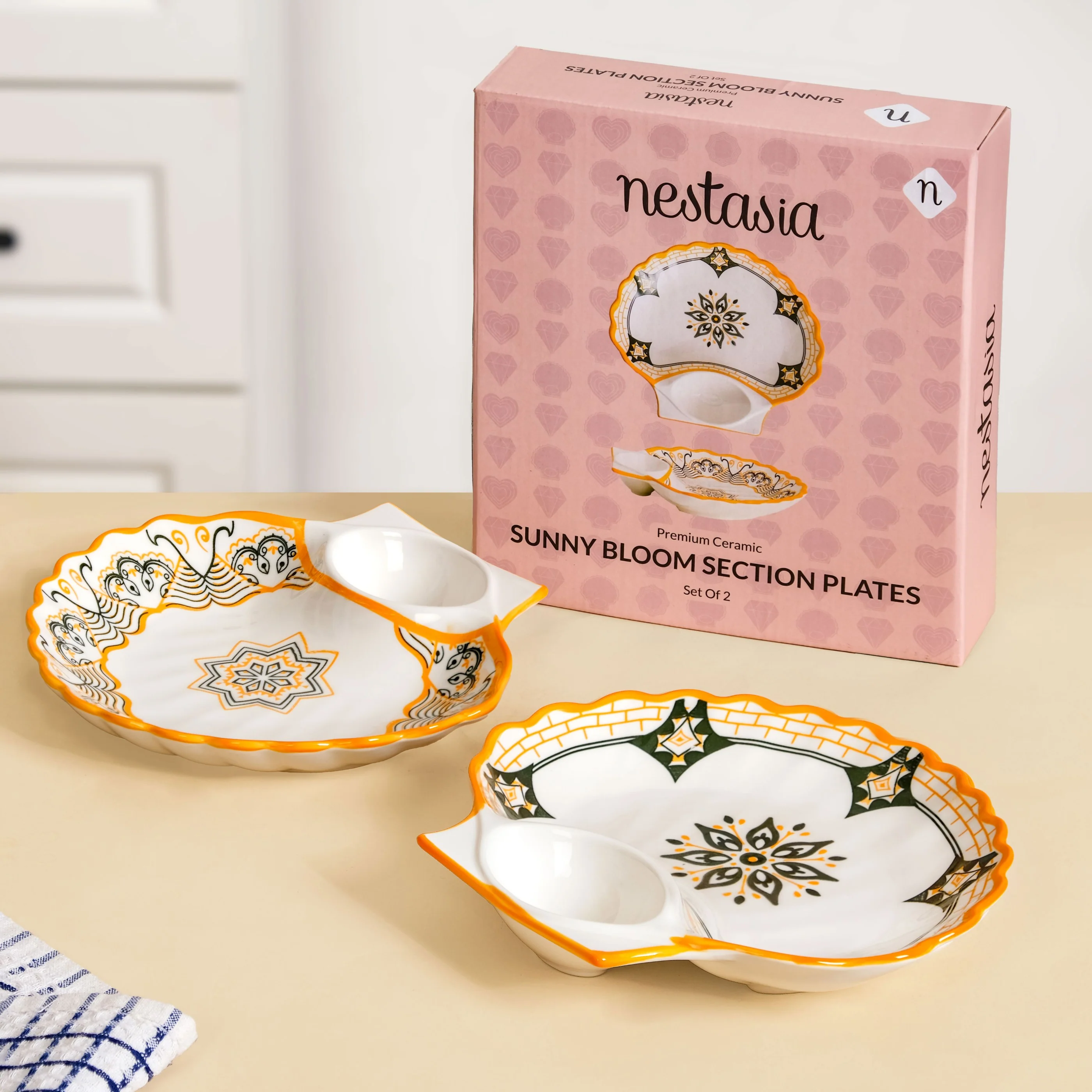 Sunny Bloom Ceramic Section Plate Set Of 2 - Image 2