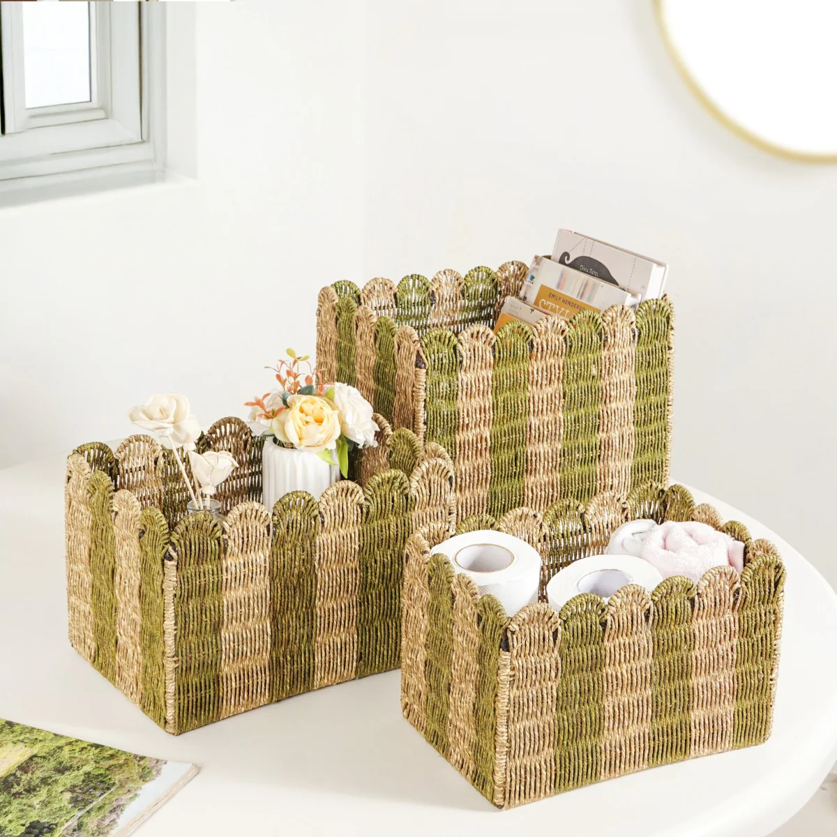 Sustainable Sabai Grass Scalloped Basket Set Of 3 - Image 2