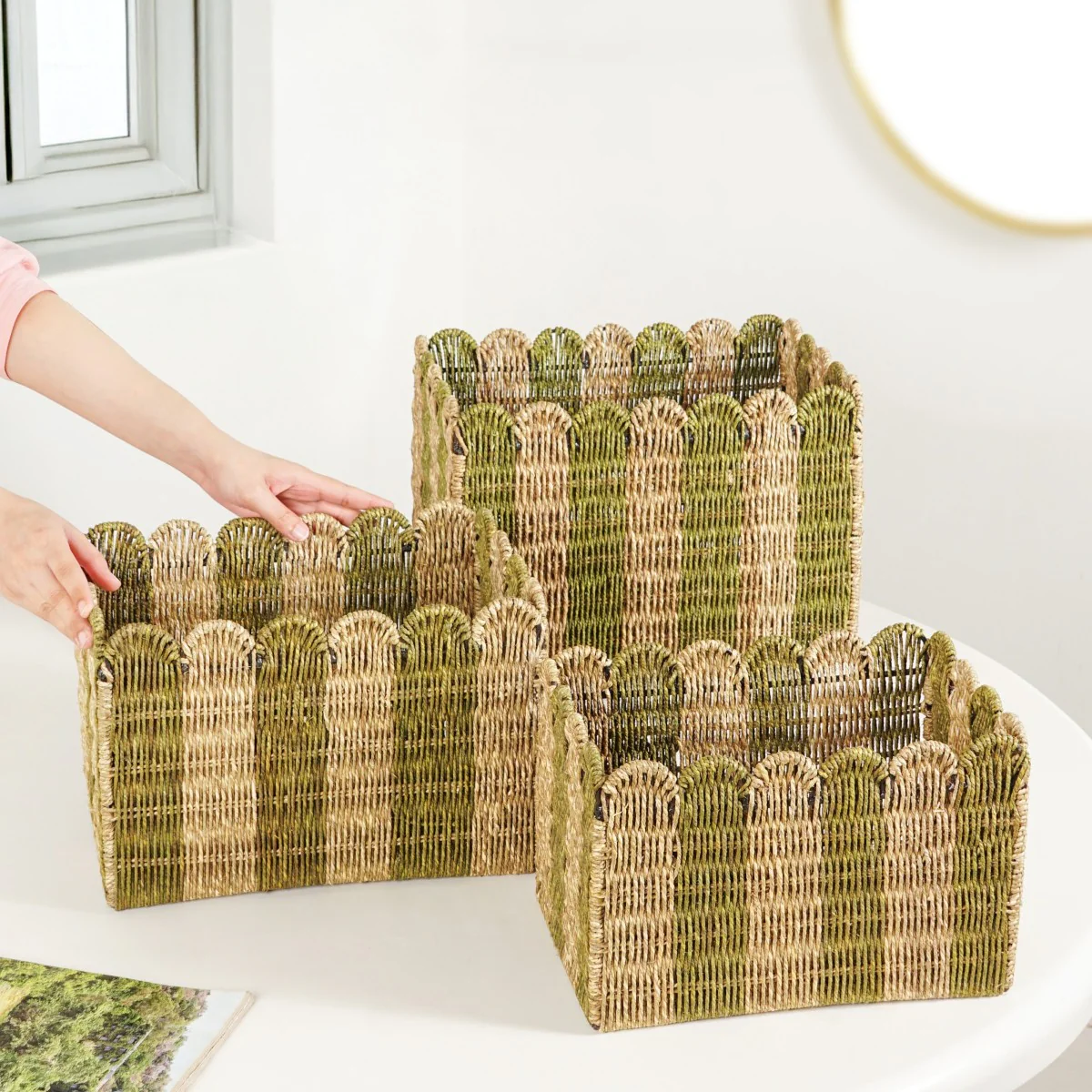 Sustainable Sabai Grass Scalloped Basket Set Of 3 - Image 3