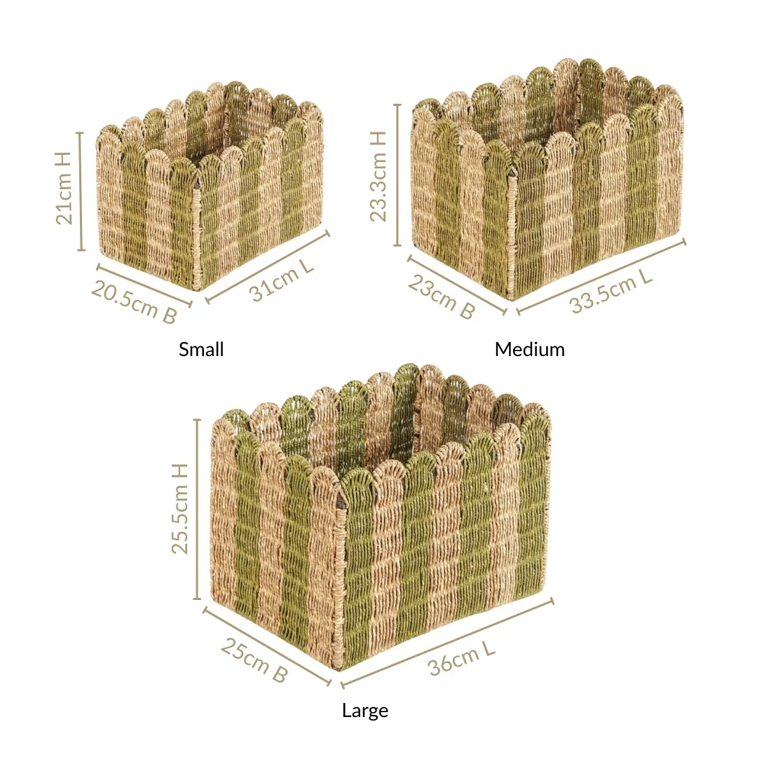 Sustainable Sabai Grass Scalloped Basket Set Of 3 - Image 4