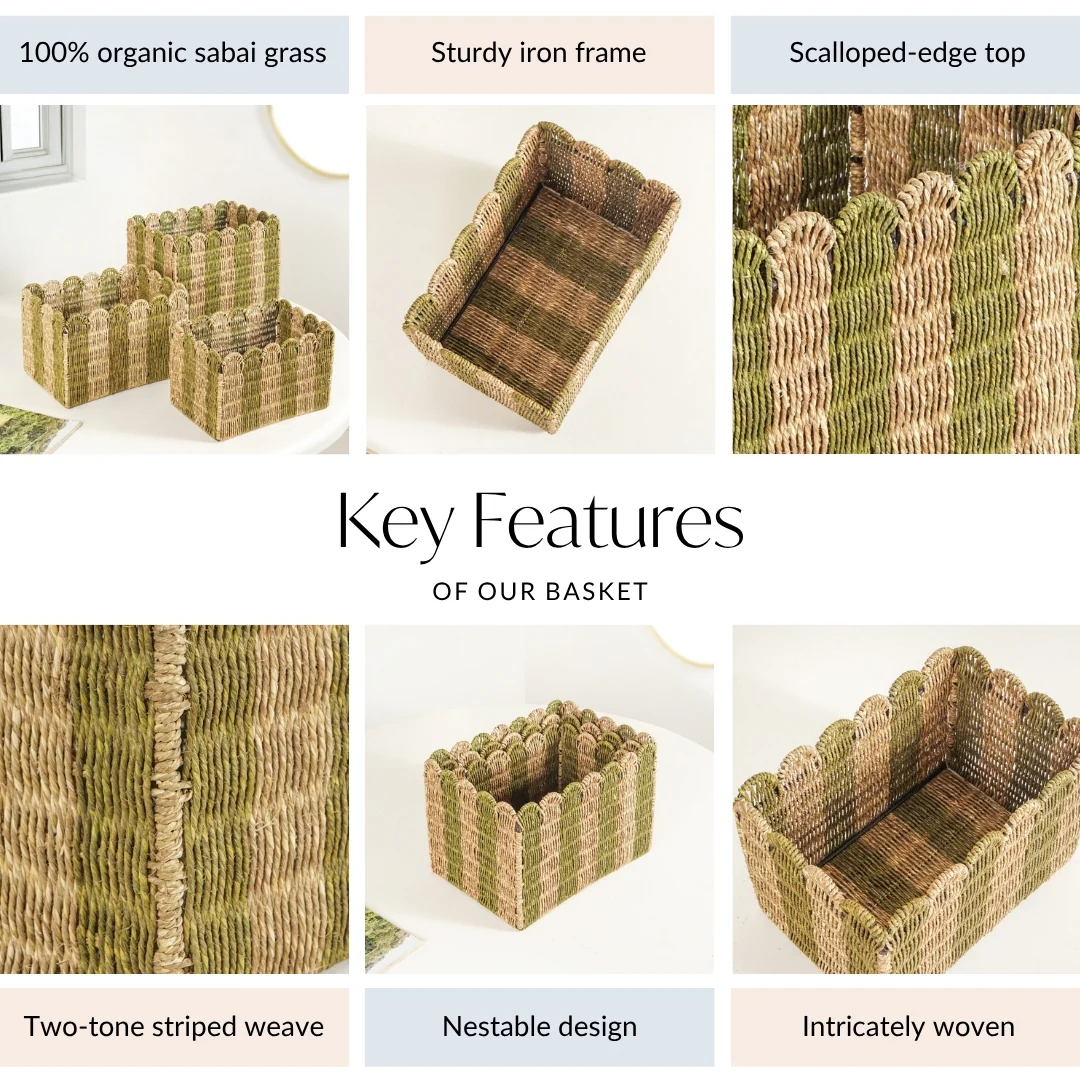 Sustainable Sabai Grass Scalloped Basket Set Of 3 - Image 5
