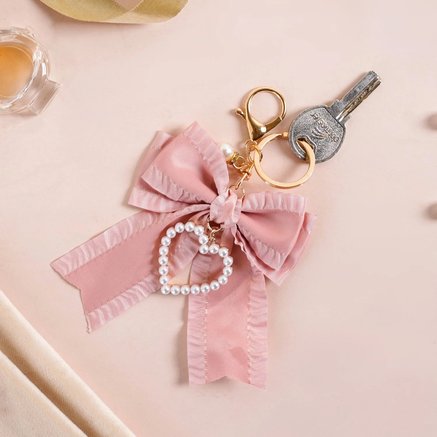 Sweet Heart Bow Keychain With Metal Hooks - Image 3