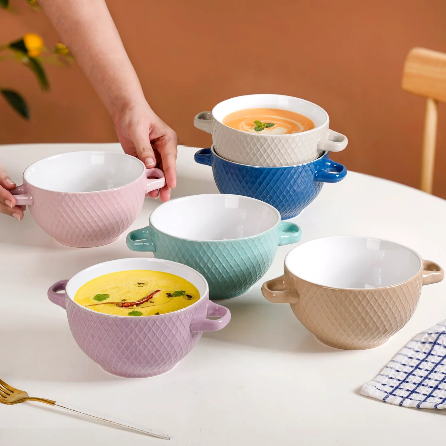 Tara Ceramic Bowl Set Of 6 Multicolour 650ml - Image 3
