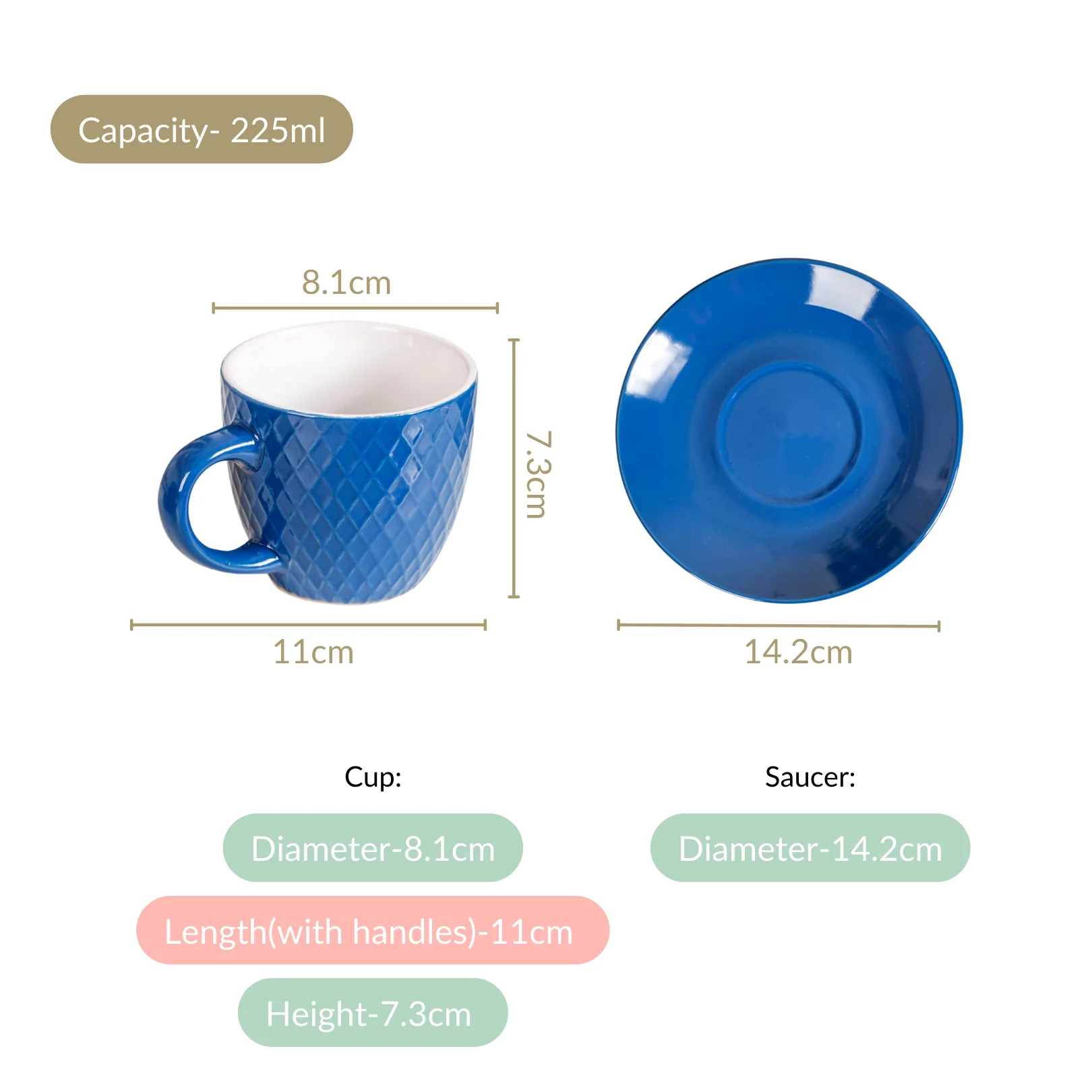 Tara Tea Cup And Saucer Set Of 6 Dark Blue 225ml - Image 4