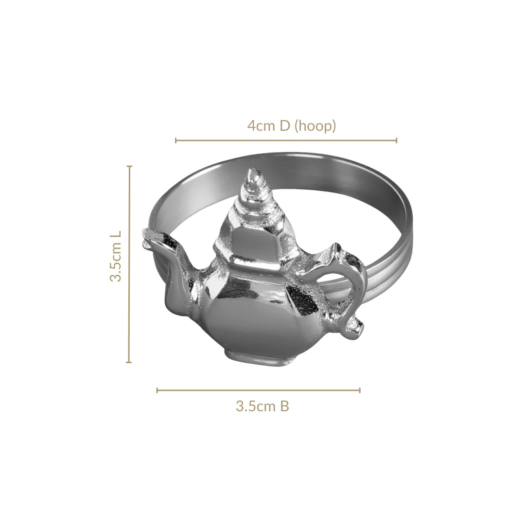 Teapot Pure Brass Napkin Ring Set Of 6 Silver - Image 3