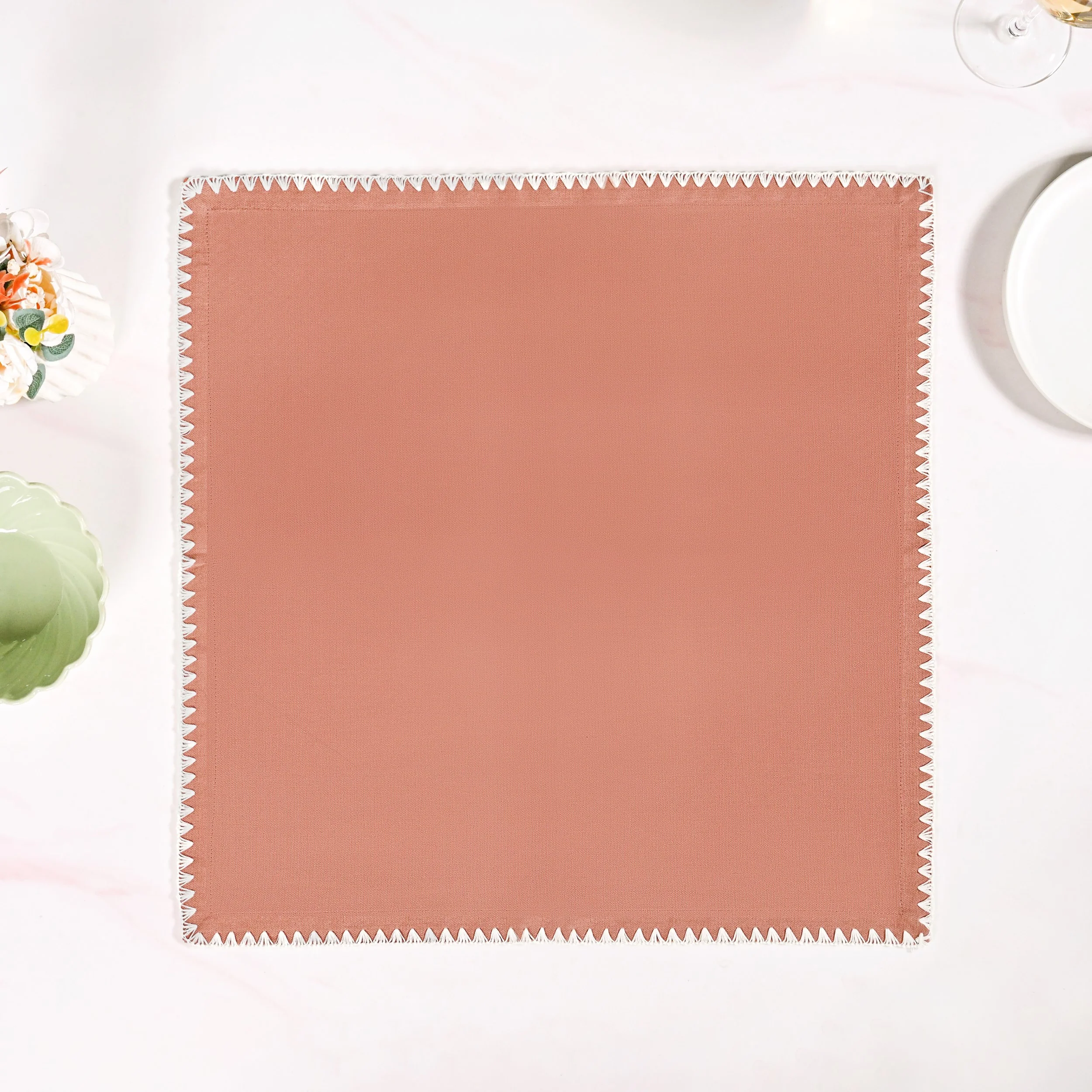 Terracotta Embroidered Edges Table Napkin Set Of 4 - Image 6