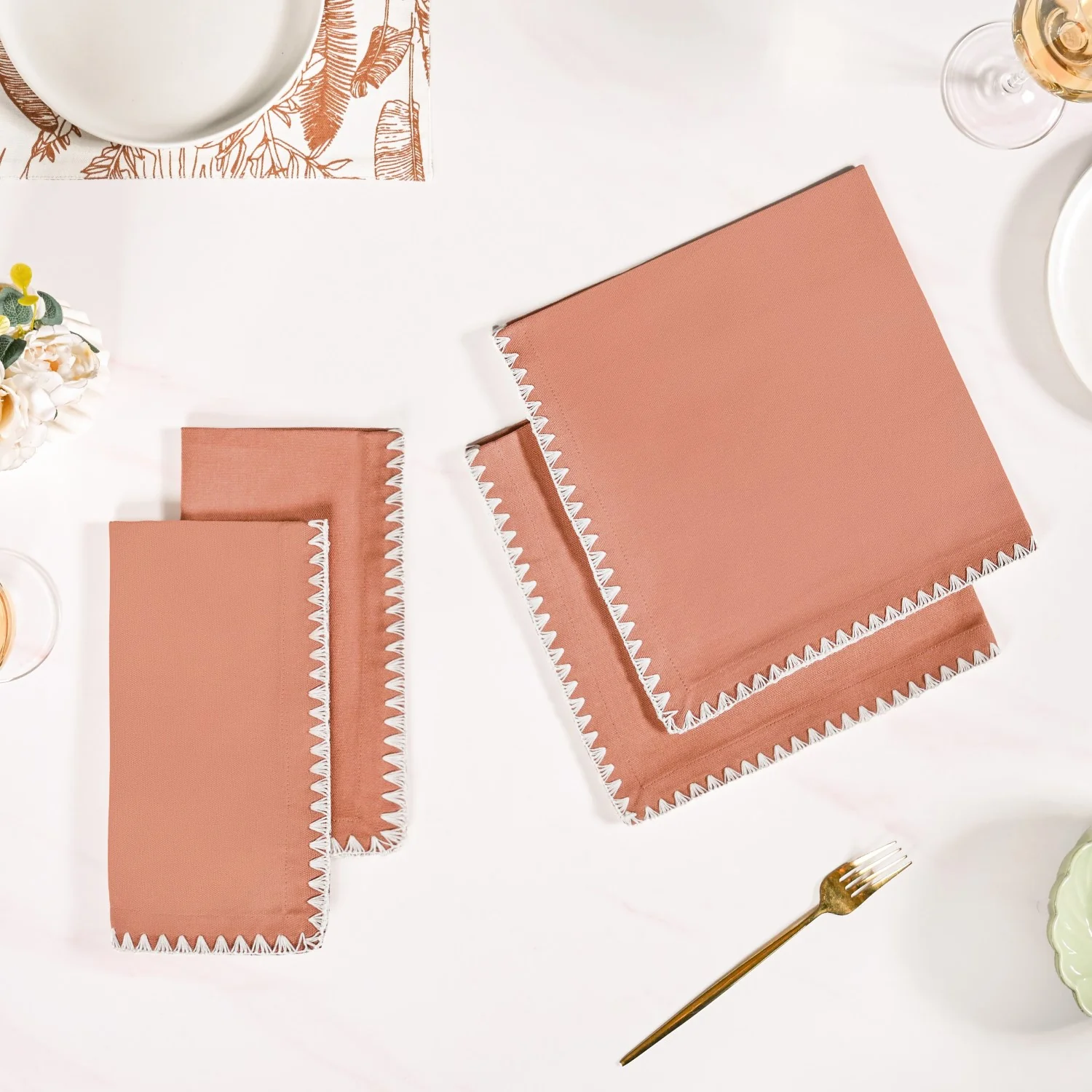 Terracotta Embroidered Edges Table Napkin Set Of 4 - Image 7