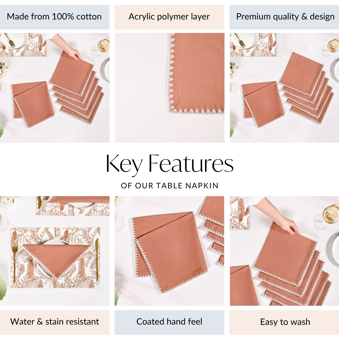Terracotta Embroidered Edges Table Napkin Set Of 6 - Image 5