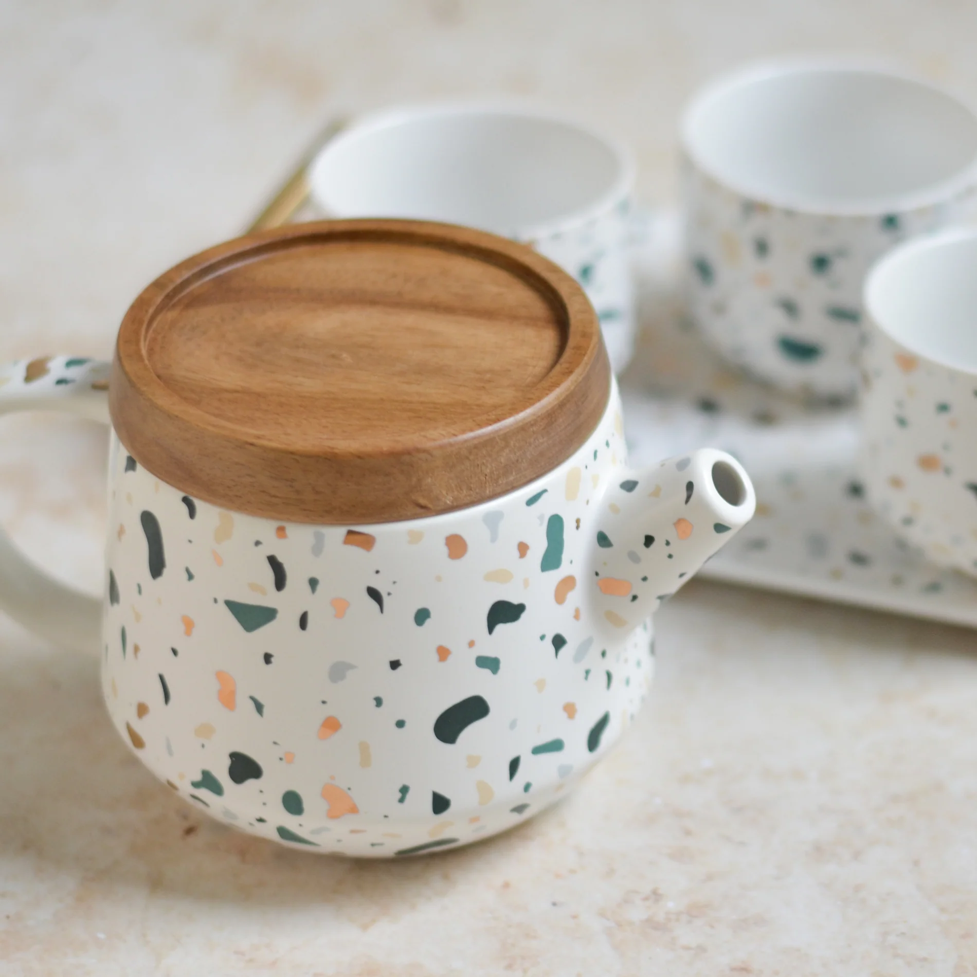 Terrazzo Tea Set With Tray - Image 3