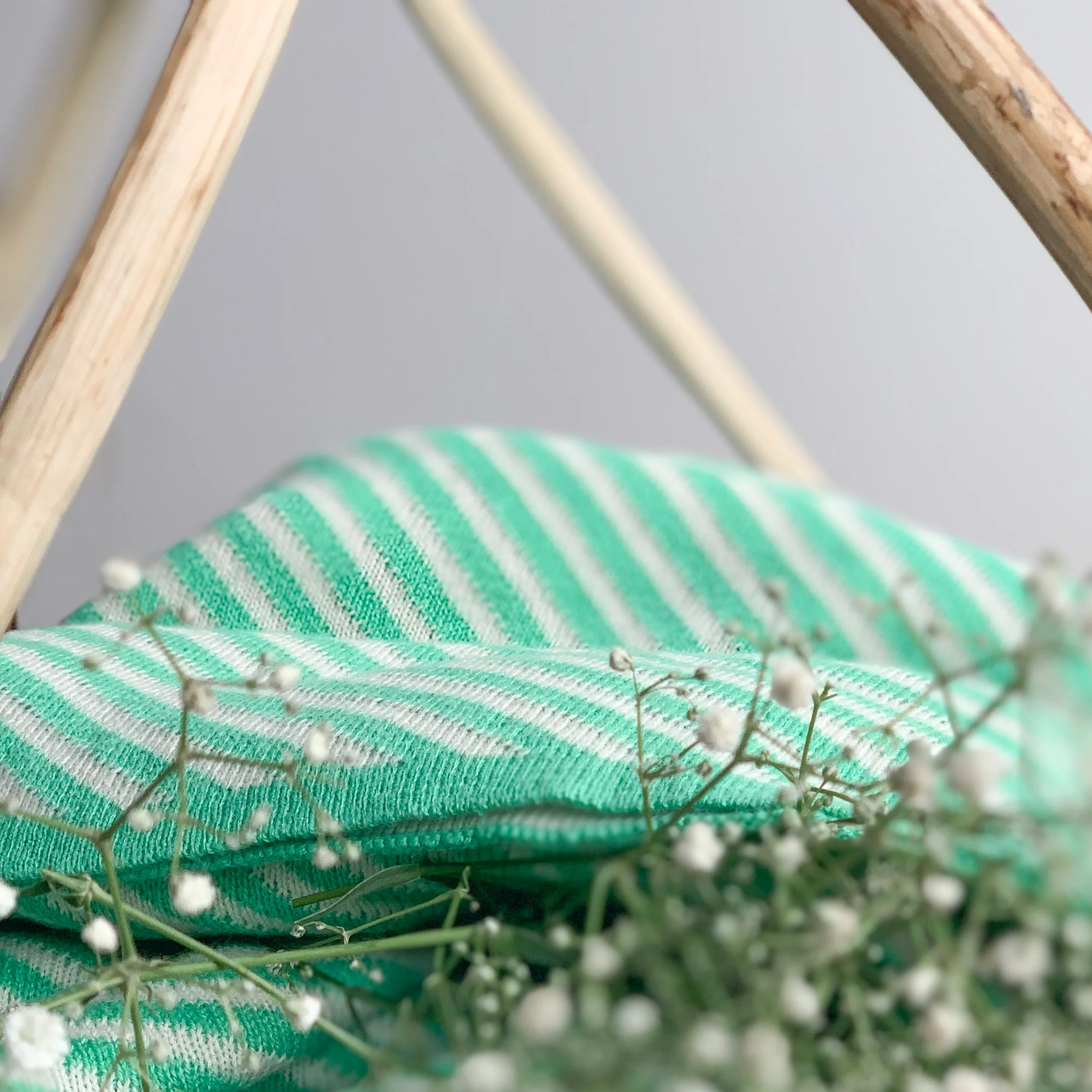 SPRING Stripe Knitted Throw Blanket - Jade Green white - Image 3
