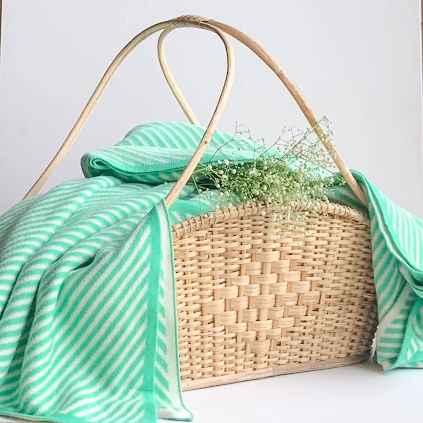 SPRING Stripe Knitted Throw Blanket - Jade Green white - Image 4