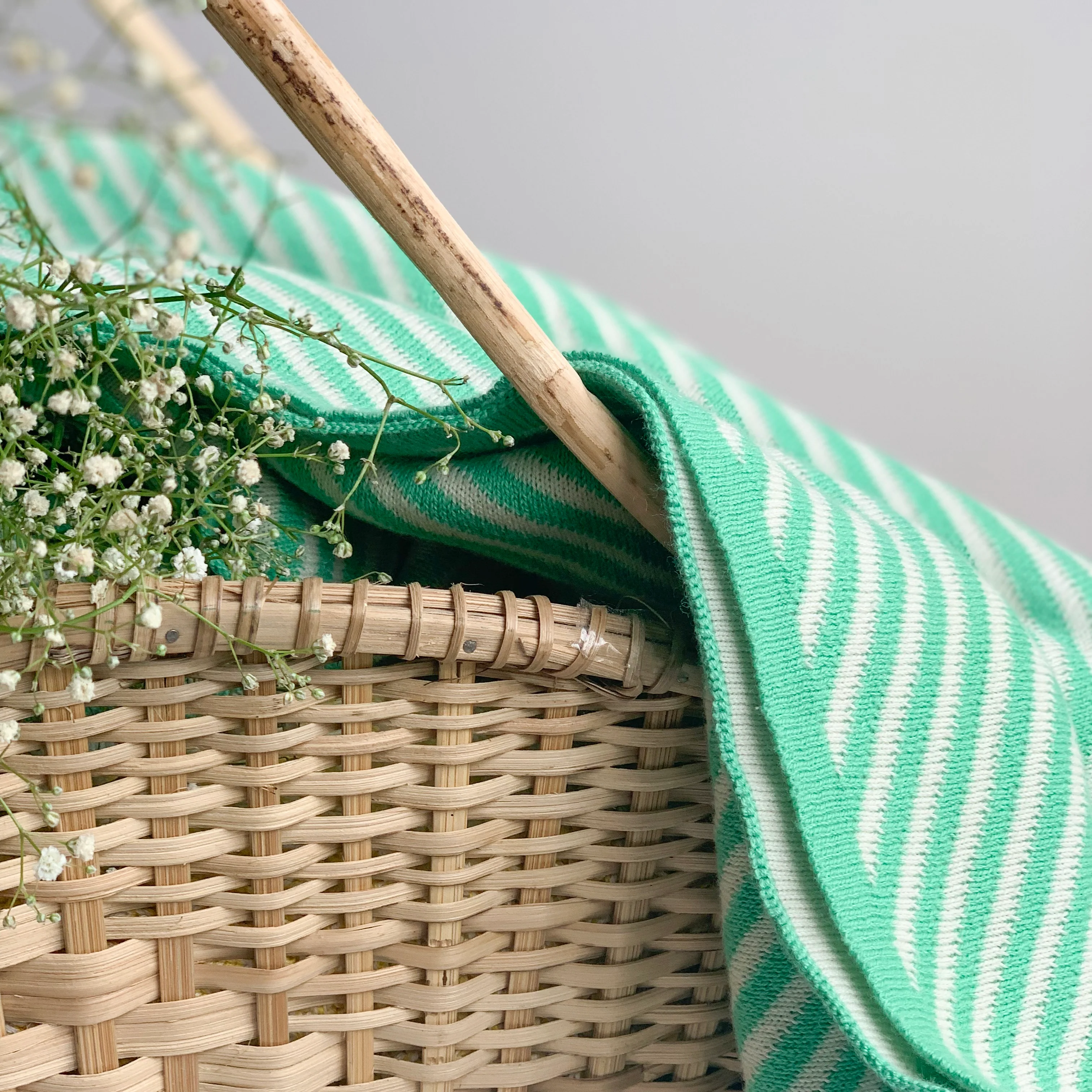 SPRING Stripe Knitted Throw Blanket - Jade Green white - Image 5