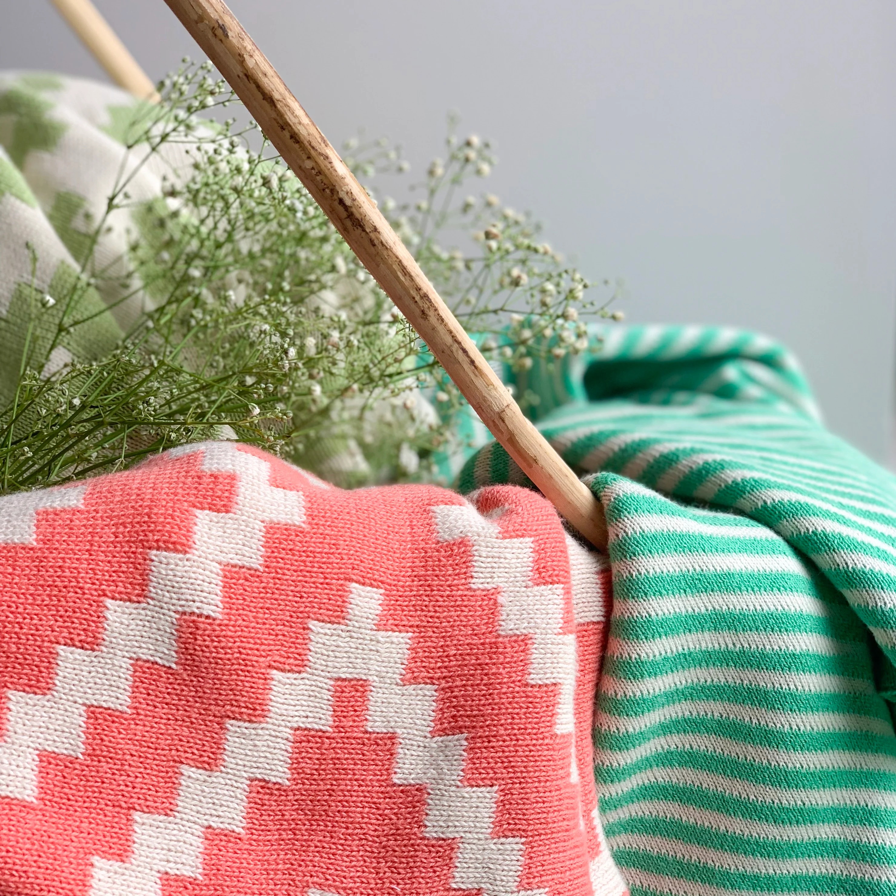 SPRING Stripe Knitted Throw Blanket - Jade Green white - Image 6