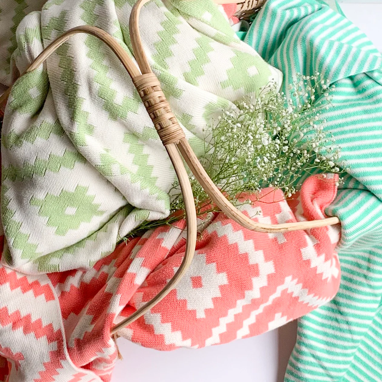 SPRING Stripe Knitted Throw Blanket - Jade Green white - Image 7