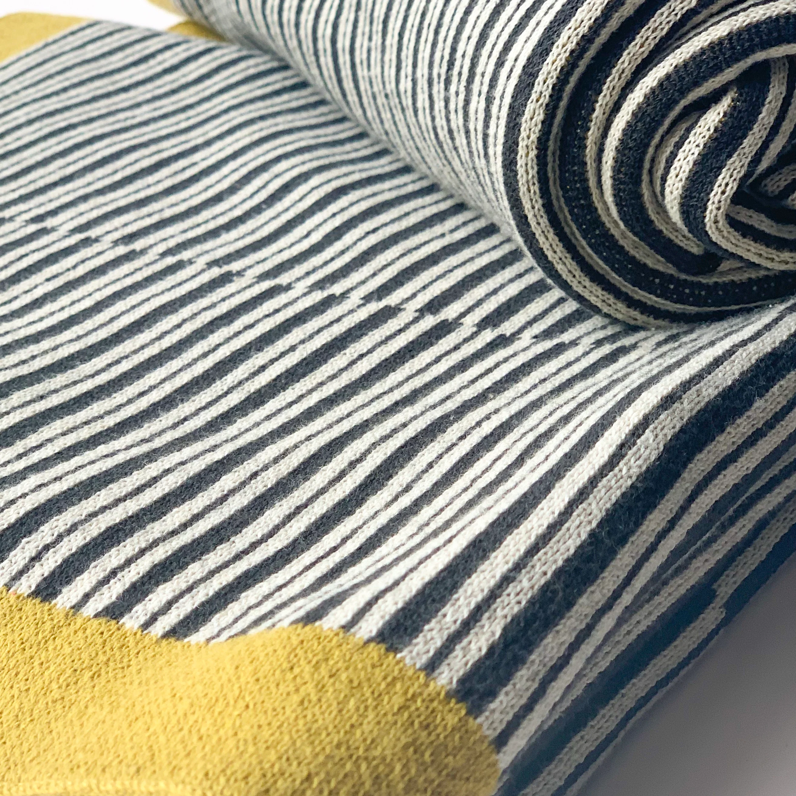 TWILIGHT Stripe Knitted Throw Blanket - Dark Grey Rifle Green White - Image 3