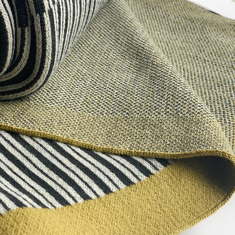 TWILIGHT Stripe Knitted Throw Blanket - Dark Grey Rifle Green White - Image 4
