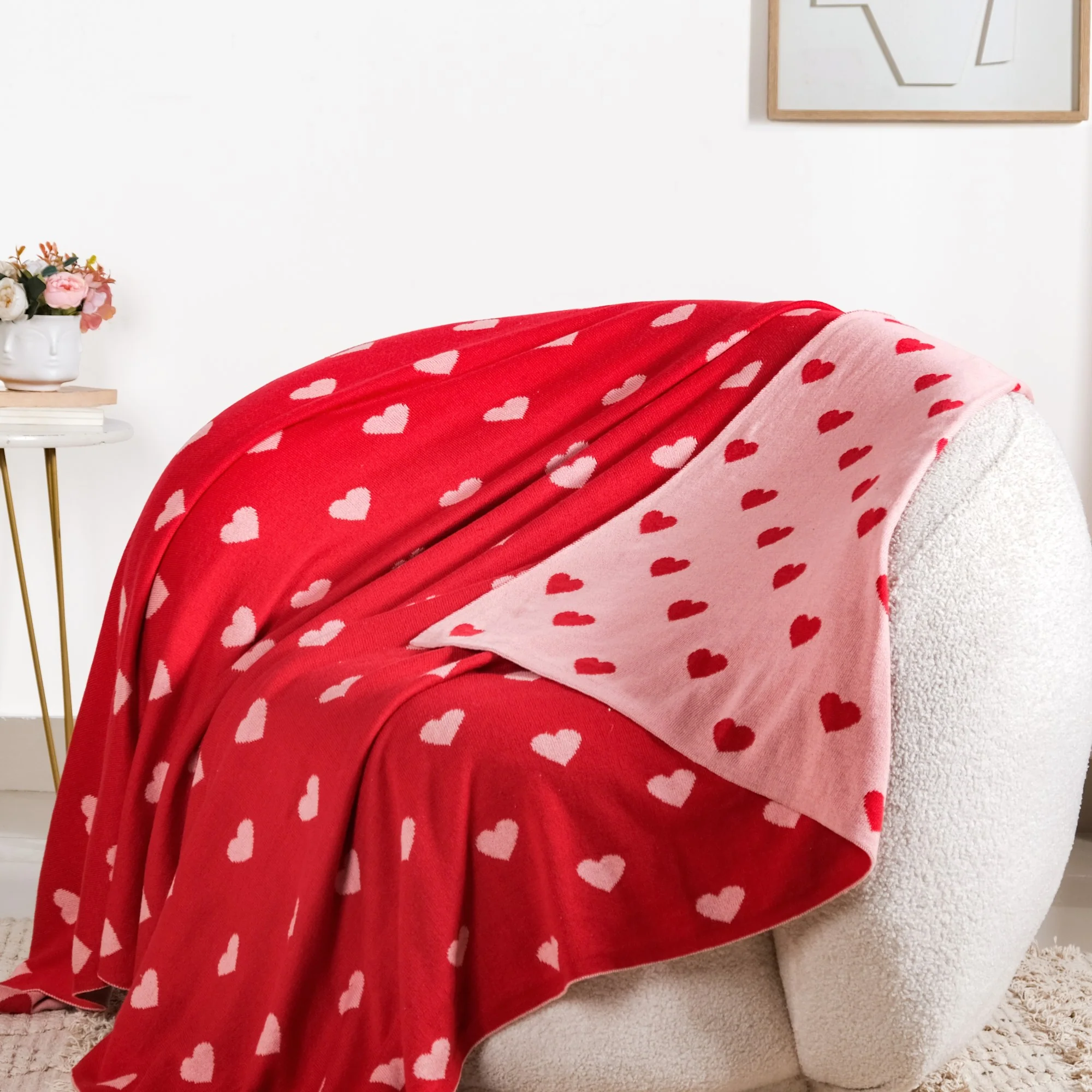 Heart Knitted Throw Blanket - Image 6