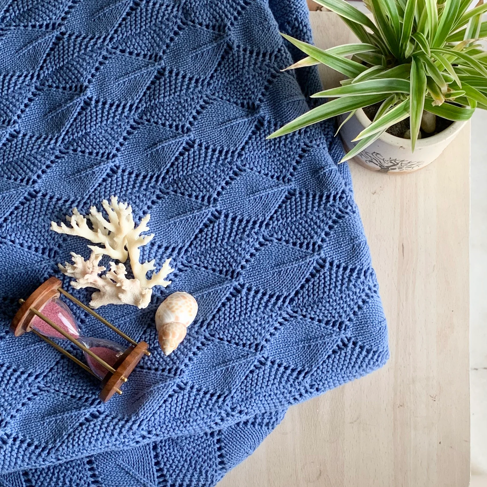 Horizon Knitted Cable Throw Blanket - Blue - Image 4