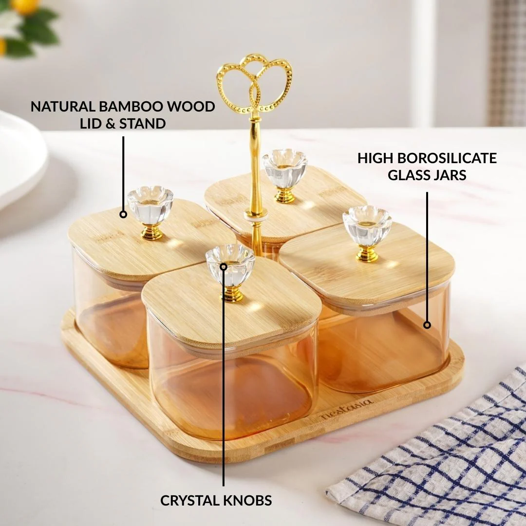 Tinted Jars Set Of 5 With Floral Knobs 450ml - Image 4