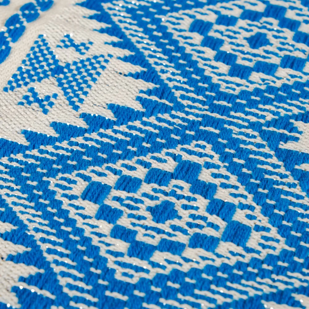 Traditional Handloom Cushion Cover And Runner Blue Set Of 3 - Image 10