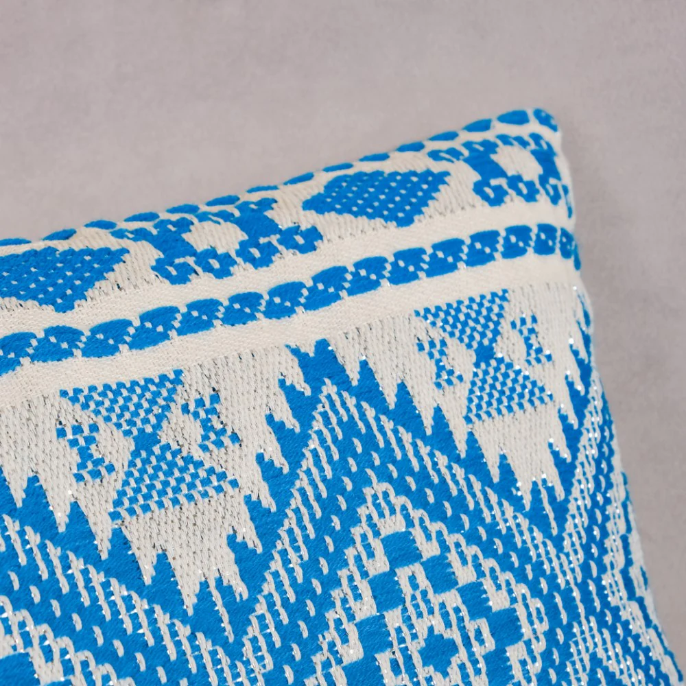 Traditional Handloom Cushion Cover And Runner Blue Set Of 3 - Image 7