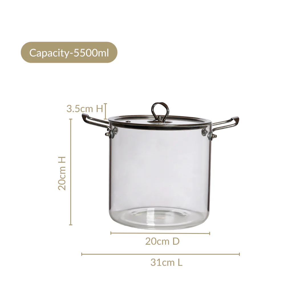 Transparent Glass Soup Pot With Stainless Steel Handle Extra Large 5500ml - Image 3