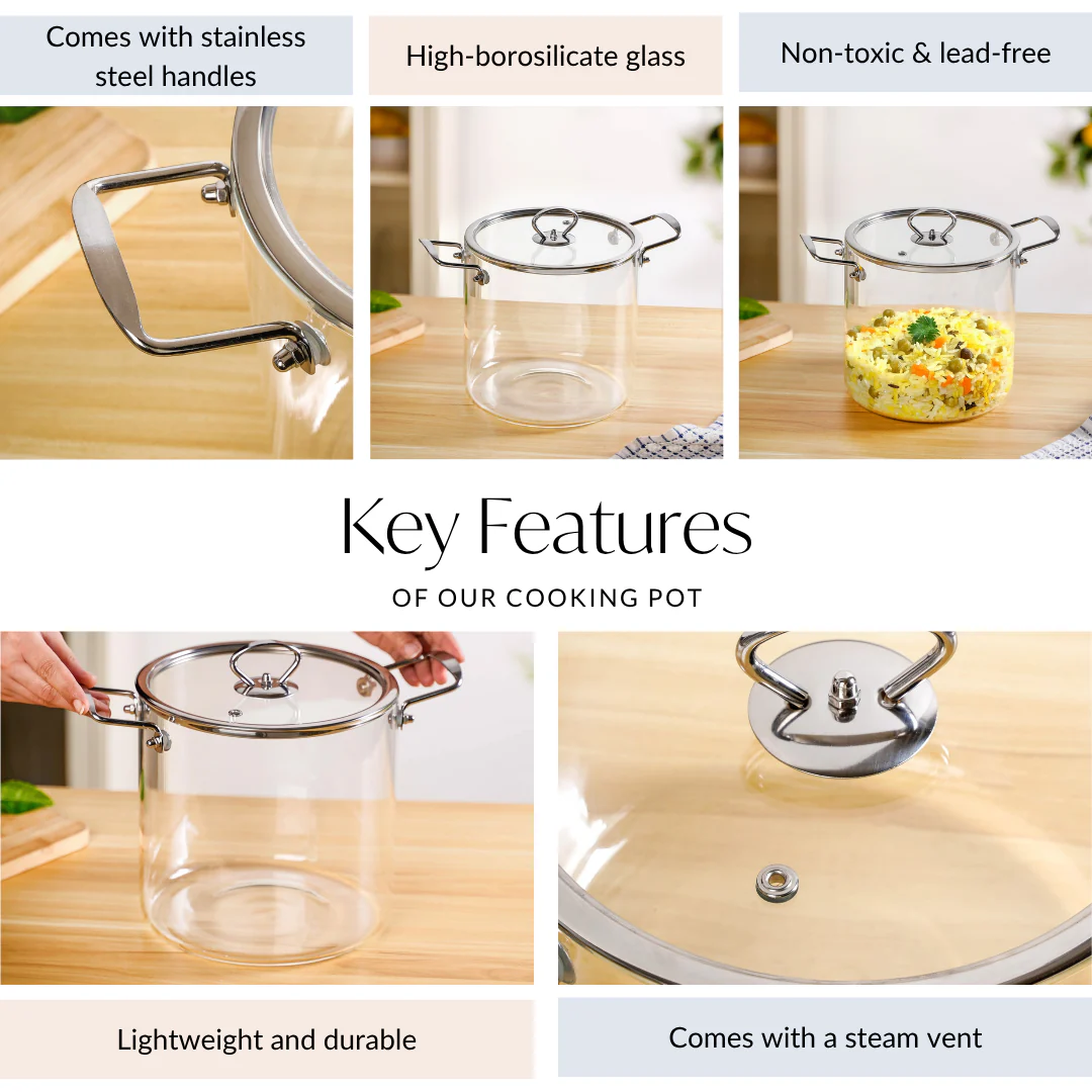 Transparent Glass Soup Pot With Stainless Steel Handle Extra Large 5500ml - Image 4