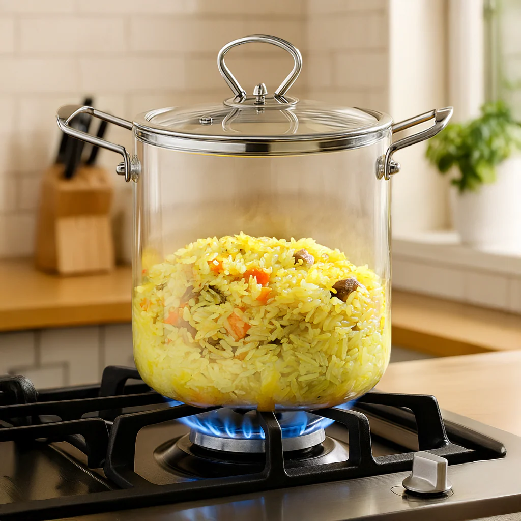 Transparent Glass Soup Pot With Stainless Steel Handle Extra Large 5500ml - Image 5