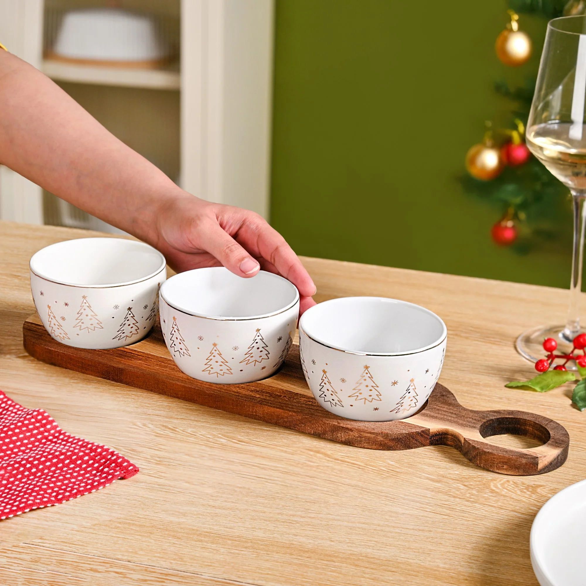 Tree Trail Mix Serving Bowls With Acacia Tray Set Of 4 - Image 2