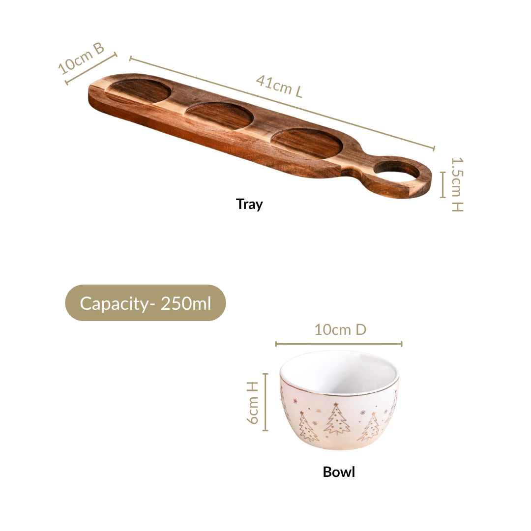Tree Trail Mix Serving Bowls With Acacia Tray Set Of 4 - Image 4