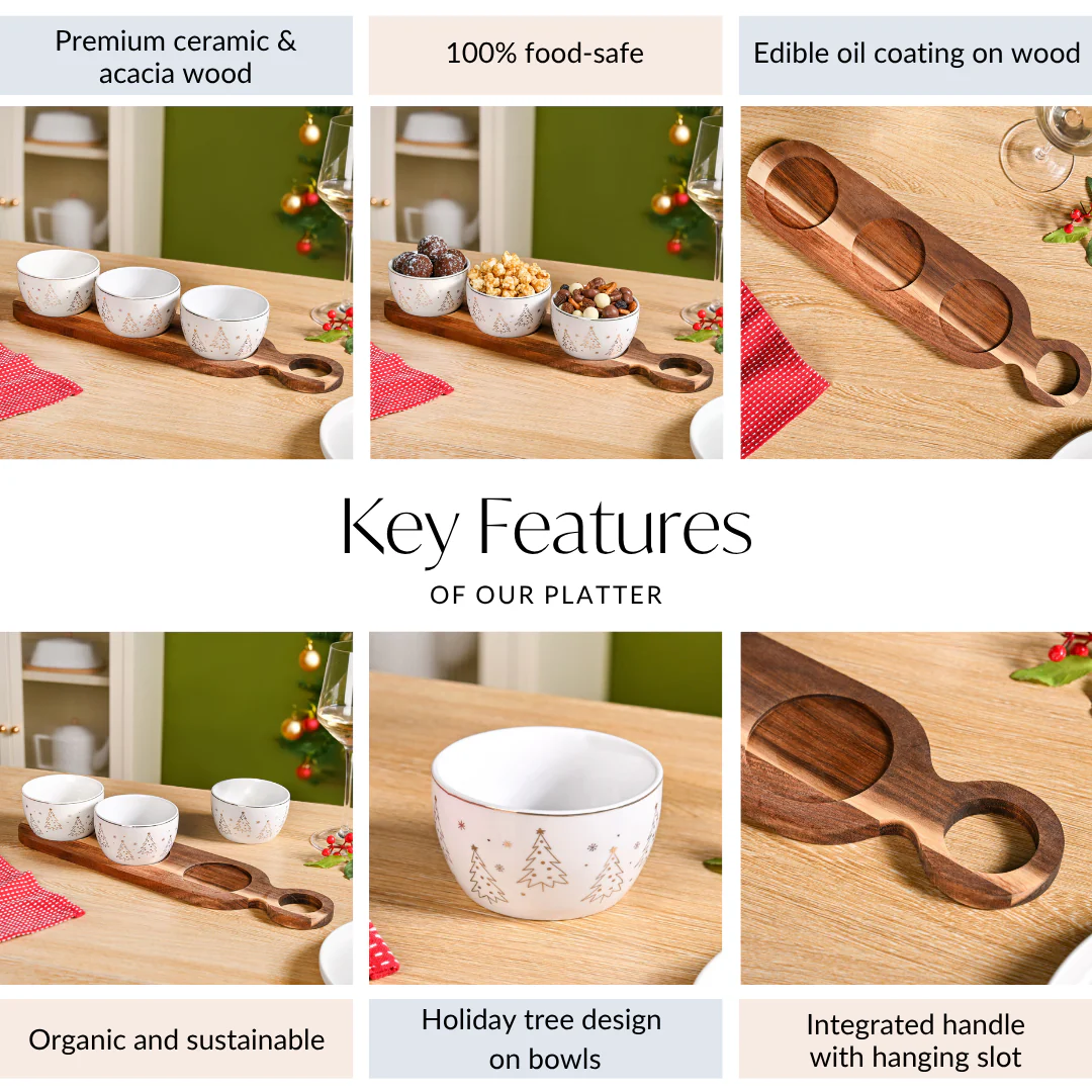 Tree Trail Mix Serving Bowls With Acacia Tray Set Of 4 - Image 5