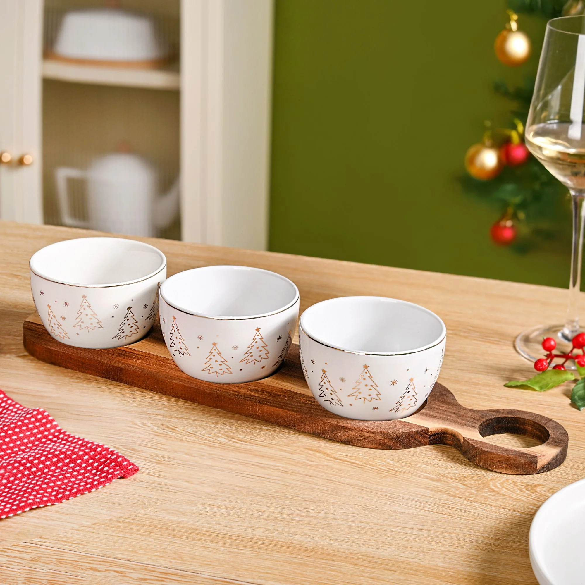 Tree Trail Mix Serving Bowls With Acacia Tray Set Of 4 - Image 9