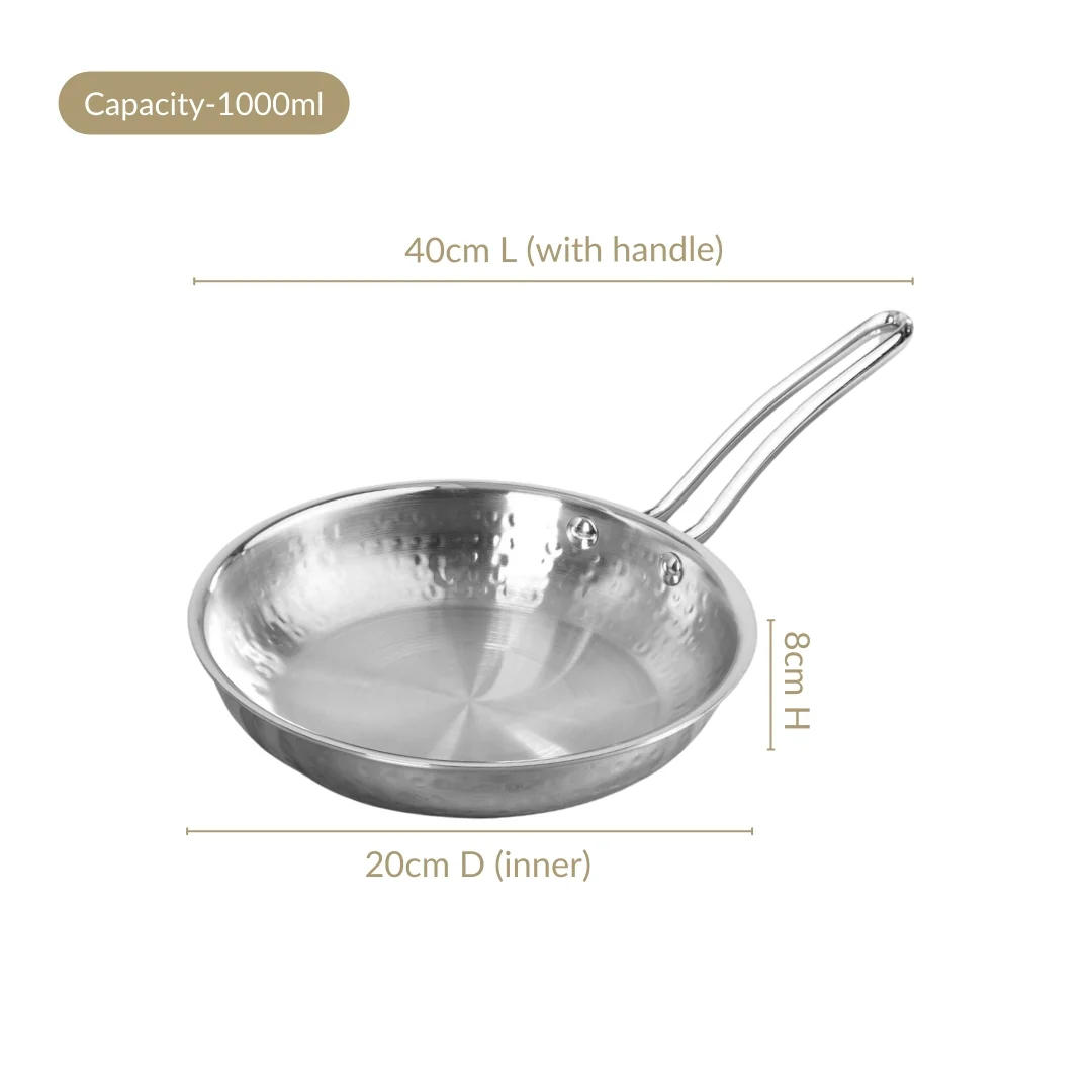 Tri-Ply Hammered Stainless Steel Frying Pan 1000ml - Image 4