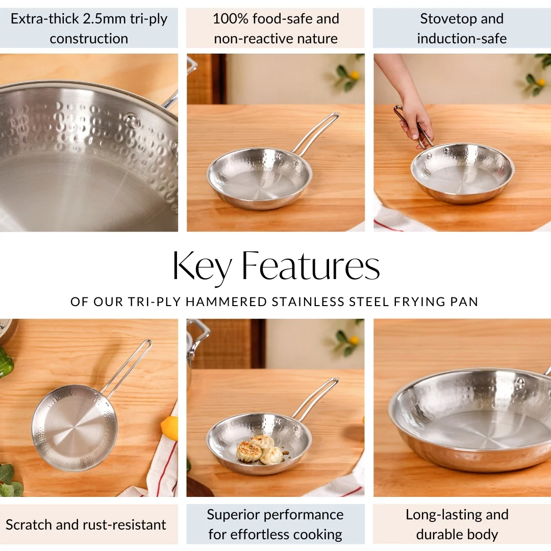 Tri-Ply Hammered Stainless Steel Frying Pan 1000ml - Image 6