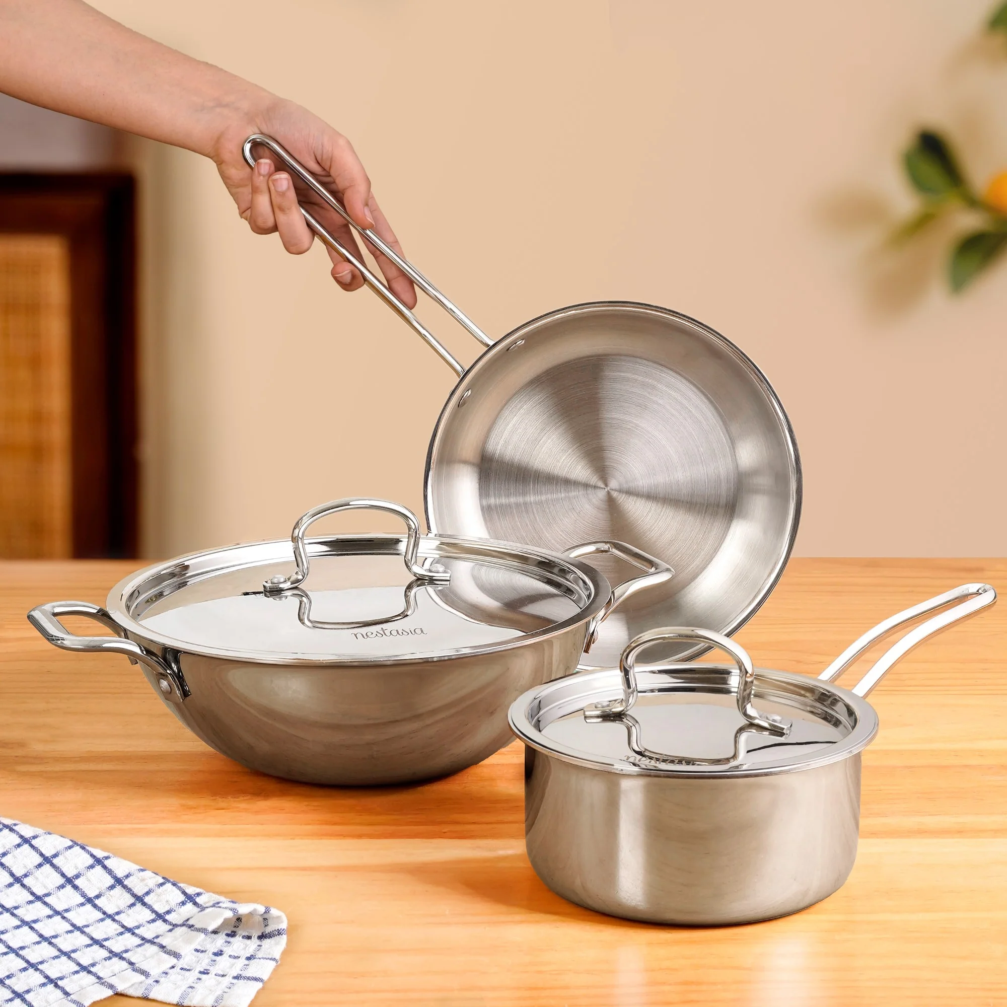 Triply Cookware Set With Kadai Frying Pan And Sauce Pan - Image 2